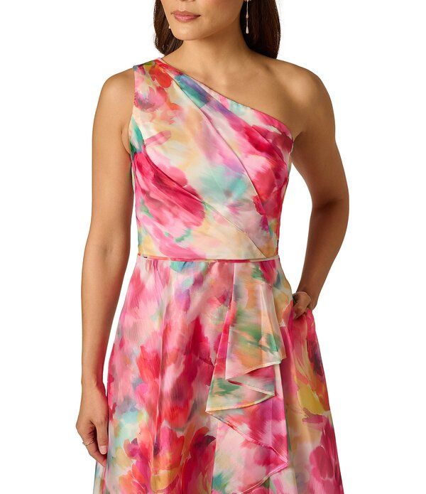 アドリアナ パペル レディース トップス ワンピース プチ プリント フリル ミディ Adrianna Papell Petite Size Printed Orgnaza One Shoulderuffle HighLow Midi Dress Ivory アドリアナ パペル レディース トップス ワンピース プチ プリント フリル ミディ Adrianna Papell Petite Size Printed Orgnaza One Shoulderuffle HighLow Midi Dress Ivory