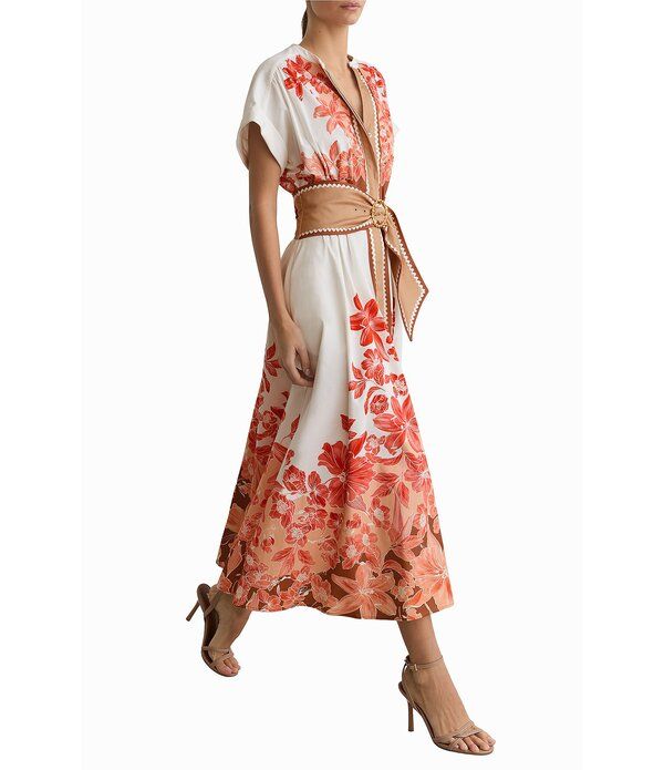 レイス レディース トップス ワンピース Vネック フラワー柄 プリント ミディ フラワー Reissawyer Floral Print VNeck Short Sleeve Belted Midi Dress PinkIvory アイボリー レイス レディース トップス ワンピース Vネック フラワー柄 プリント ミディ フラワー Reissawyer Floral Print VNeck Short Sleeve Belted Midi Dress PinkIvory アイボリー