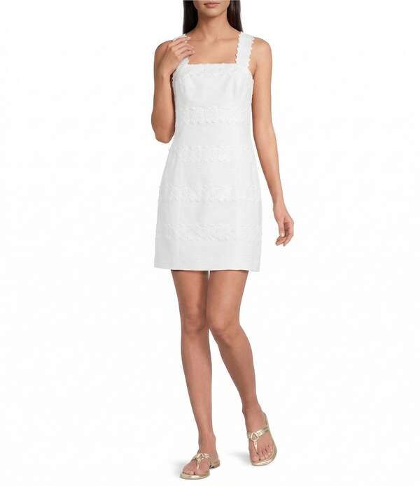 リリーピュリッツァー レディース トップス ワンピース ミニ ノースリーブ レース Lilly Pulitzer Davis Woven Jacquard Square Neck Sleeveless Lace Mini Dress Resort White
