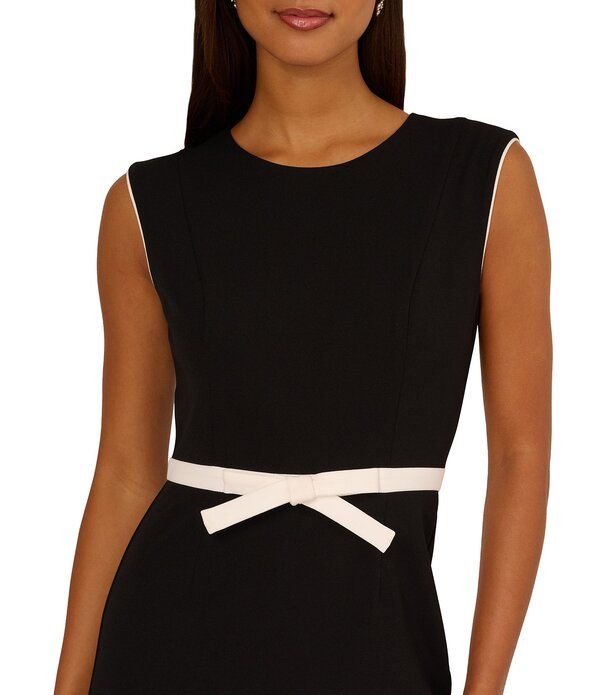 アドリアナ パペル レディース トップス ワンピース クレープ ひざ丈 ノースリーブ コントラスト Adrianna Papell Crepe Boat Neck Sleeveless Contrast Bow Trim Sheath Knee Length アドリアナ パペル レディース トップス ワンピース クレープ ひざ丈 ノースリーブ コントラスト Adrianna Papell Crepe Boat Neck Sleeveless Contrast Bow Trim Sheath Knee Length