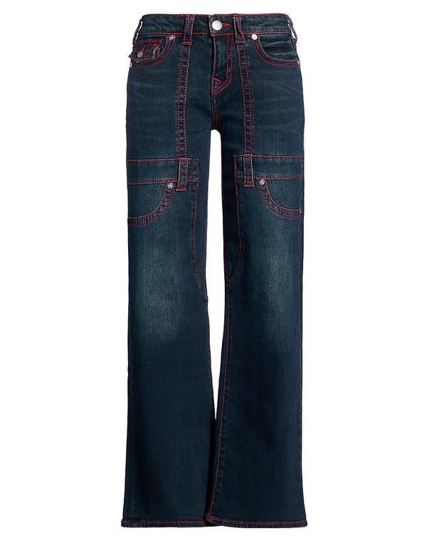 トゥルーレリジョン レディース ボトムス デニムパンツ フレアワイドレッグ TRUE RELIGION Blue ブルー