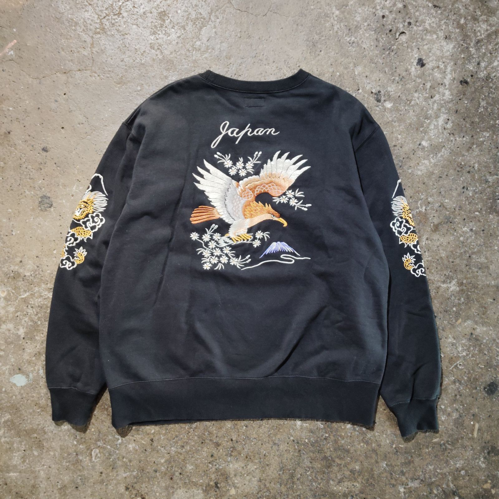 テーラー東洋 BEAMS別注 SUKA CREW SWEAT EMBROIDERED L BLACK ビームス TOYO ENTERPRISE スカクルースウェット ブラック 龍 鷲