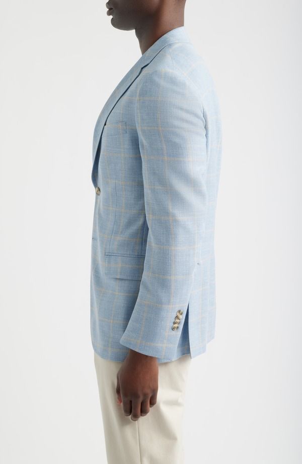ピーター・ミラー メンズ アウター ジャケット・ブルゾン ウール シルク コート Peter Millar Hyperlight Soft Light Blue Windowpane Check Slub Wool Silk Blend Sport Coat