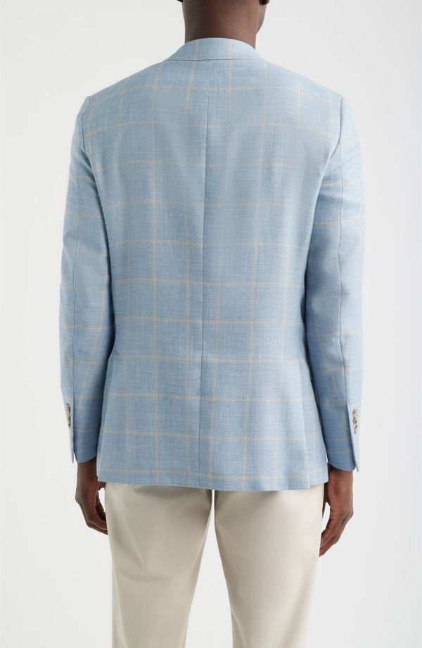ピーター・ミラー メンズ アウター ジャケット・ブルゾン ウール シルク コート Peter Millar Hyperlight Soft Light Blue Windowpane Check Slub Wool Silk Blend Sport Coat