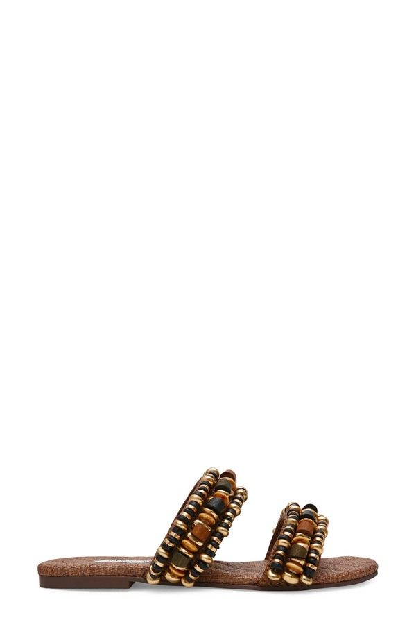 スティーブ マデン レディース シューズ サンダル Steve Madden Messima Beaded TwoStrap Sandal Brown Raffia ブラウン
