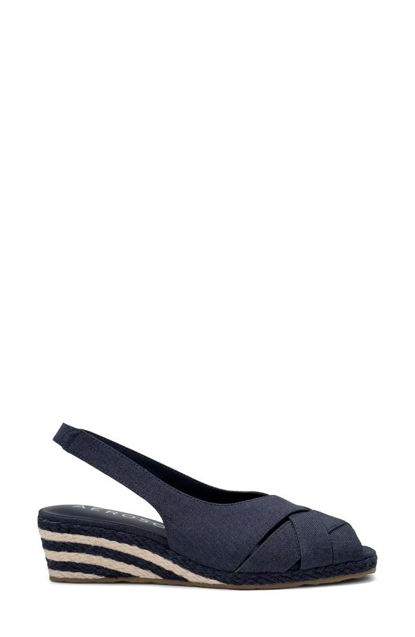 エアロソールズ レディース シューズ サンダル リネン Aerosoles Roberta Linen Slingback Espadrille Wedge Sandal Navy Linen ネイビー