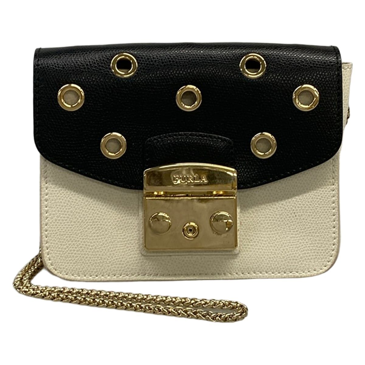 FURLA(フルラ) ショルダーバッグ メトロポリス アイボリー×黒 チェーンショルダー/斜めがけ/ミニバッグ レザー