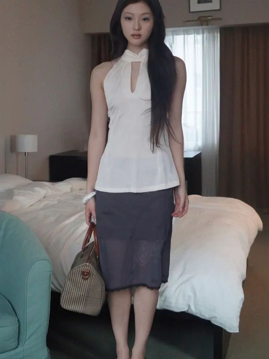 ミューズMUSEUM ミュージアム Printed Lace Midi Skirt Charcoal