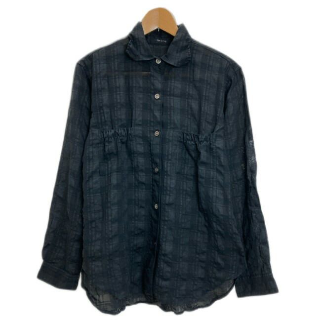 【中古】　Y's for living　チェックブラウス　長袖　トップス　リネン　フルボタン　ワッシャー　シアー　折襟　胸ポケット　日本製　ドメスティック　古着　/2497 6,105円