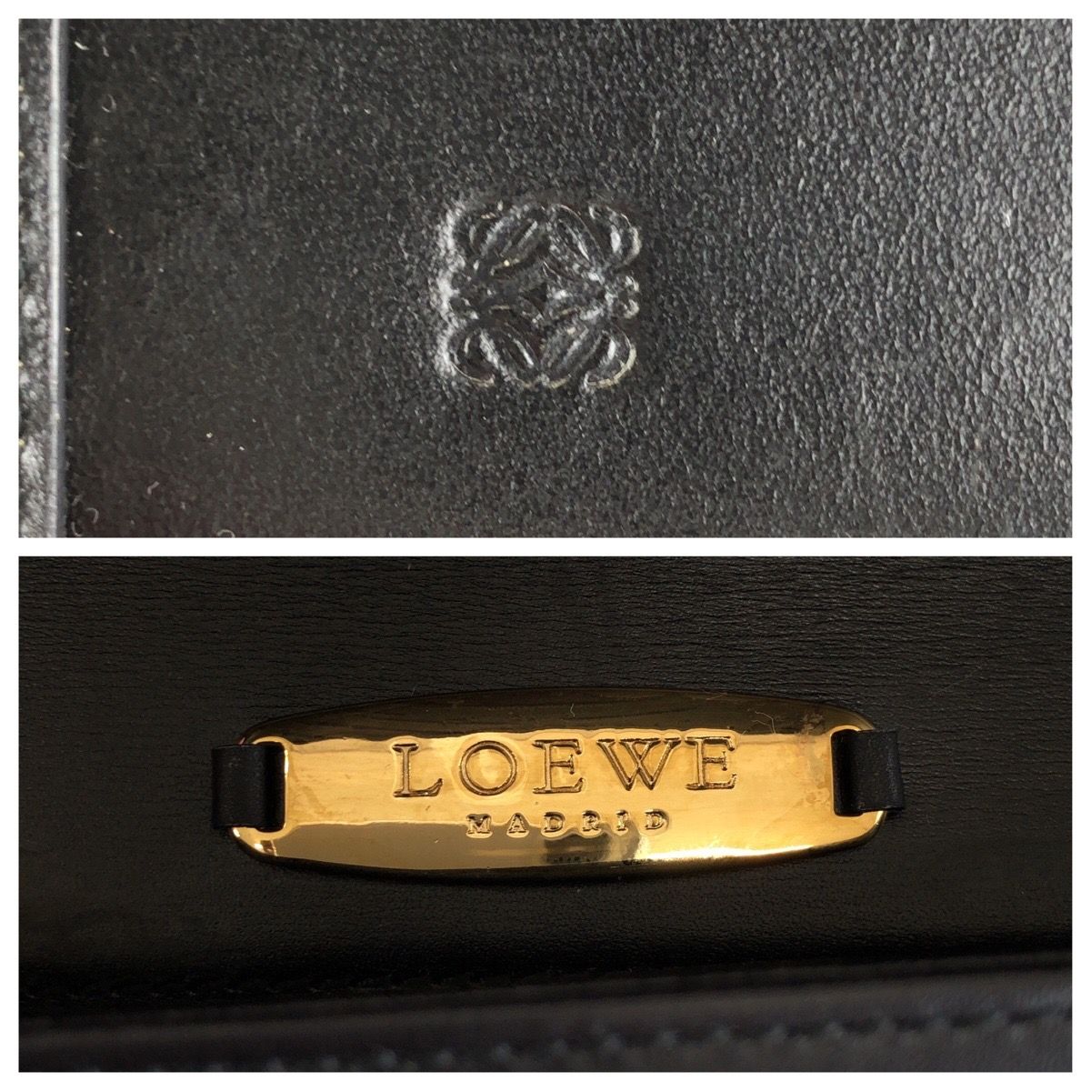 美品 LOEWE ロエベ アナグラム ブラック 黒 ゴールド金具 レザー 美品 LOEWE ロエベ アナグラム ブラック 黒 ゴールド金具 レザー