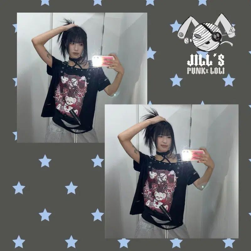 JILLS PUNK オフショルダー チョーカー 半袖T