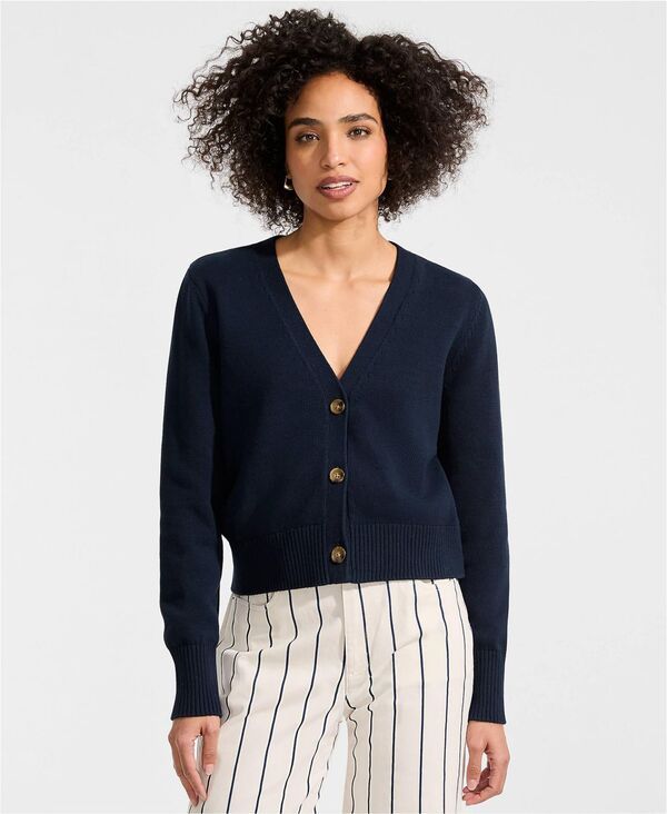 ランズエンド レディース アウター ニット・セーター Vネック カーディガン Lands End Womens Drifter Vneck Dress Cardigan Sweateradiant navy ネイビー