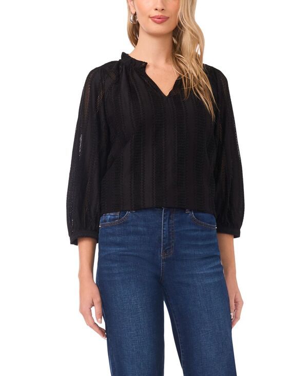 ヴィンスカムート レディース トップス シャツ Vネック ブラウス Vince Camuto Womens Raglan Peasant Sleeve VNeck Blouse Rich Black ブラック