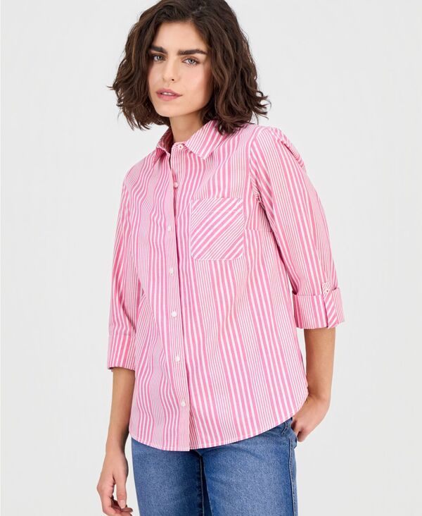ナウティカ レディース トップス シャツ Nautica Womenspringfield Stripe RollTab Shirt Aster Pink Multi ピンク