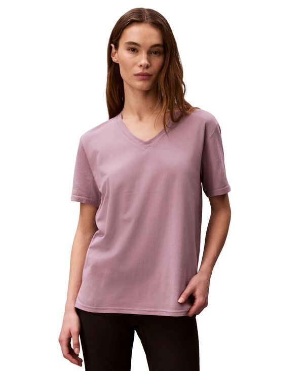 カルバンクライン レディース トップス Tシャツ Vネック Calvin Klein Performance Womens ClassicFit VNeck TShirt Coy Purple パープル