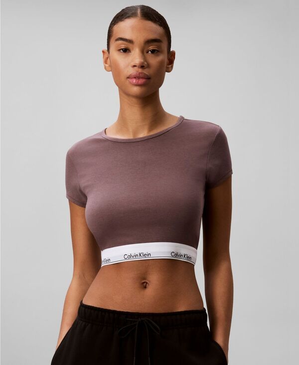 カルバンクライン レディース トップス Tシャツ 半袖 クロップド Calvin Klein Performance Womens Modern ShortSleeve Cropped TShirt Botanical Brown ブラウン