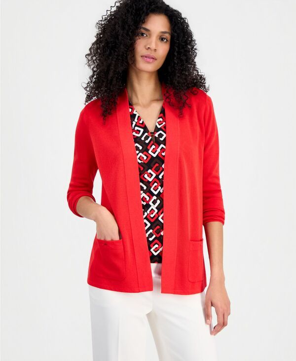 アンクライン レディース アウター ニット・セーター カーディガン Anne Klein Womens Fine Rib OpenFront Malibu Cardigan Begonia Red レッド