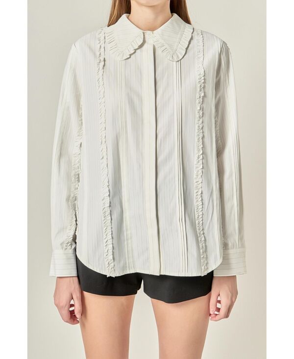 イングリッシュファクトリー レディース トップス シャツ フリル English Factory Womens Pintuck and Ruffle Detail Shirt White ホワイト
