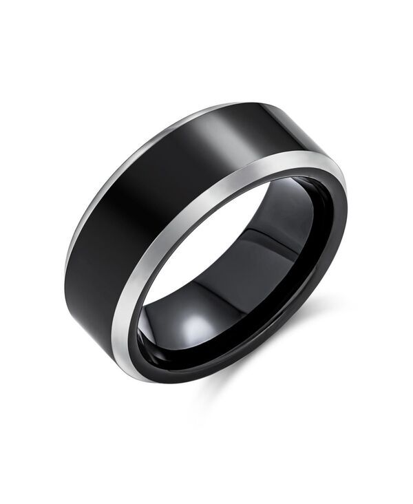 ブリング レディース アクセサリー Bling Jewelry Simple Titanium Band Ring Silver Two Tone Beveledge Comfort Fit Black a ブラック