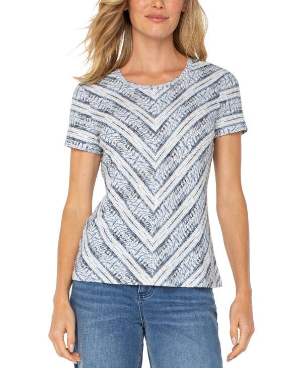 リヴァプール ロサンゼルス レディース トップス シャツ プチ 半袖 ニット Liverpoolos Angeles Petite ShortSleeve ScoopNecknitop Indigo Ikat Stripe インディゴ