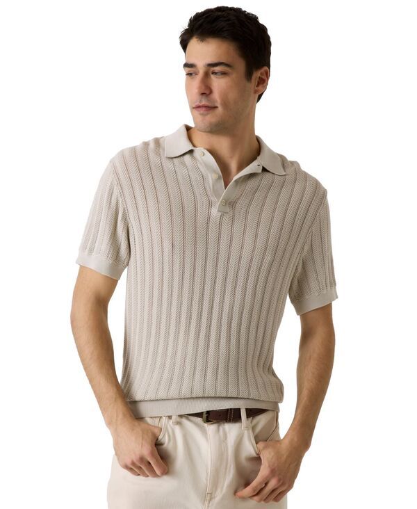 ゲス メンズ アウター ニット・セーター ポロシャツ GUESS Mens Lonny Herringbone RegularFit Polo Sweater Light Oak