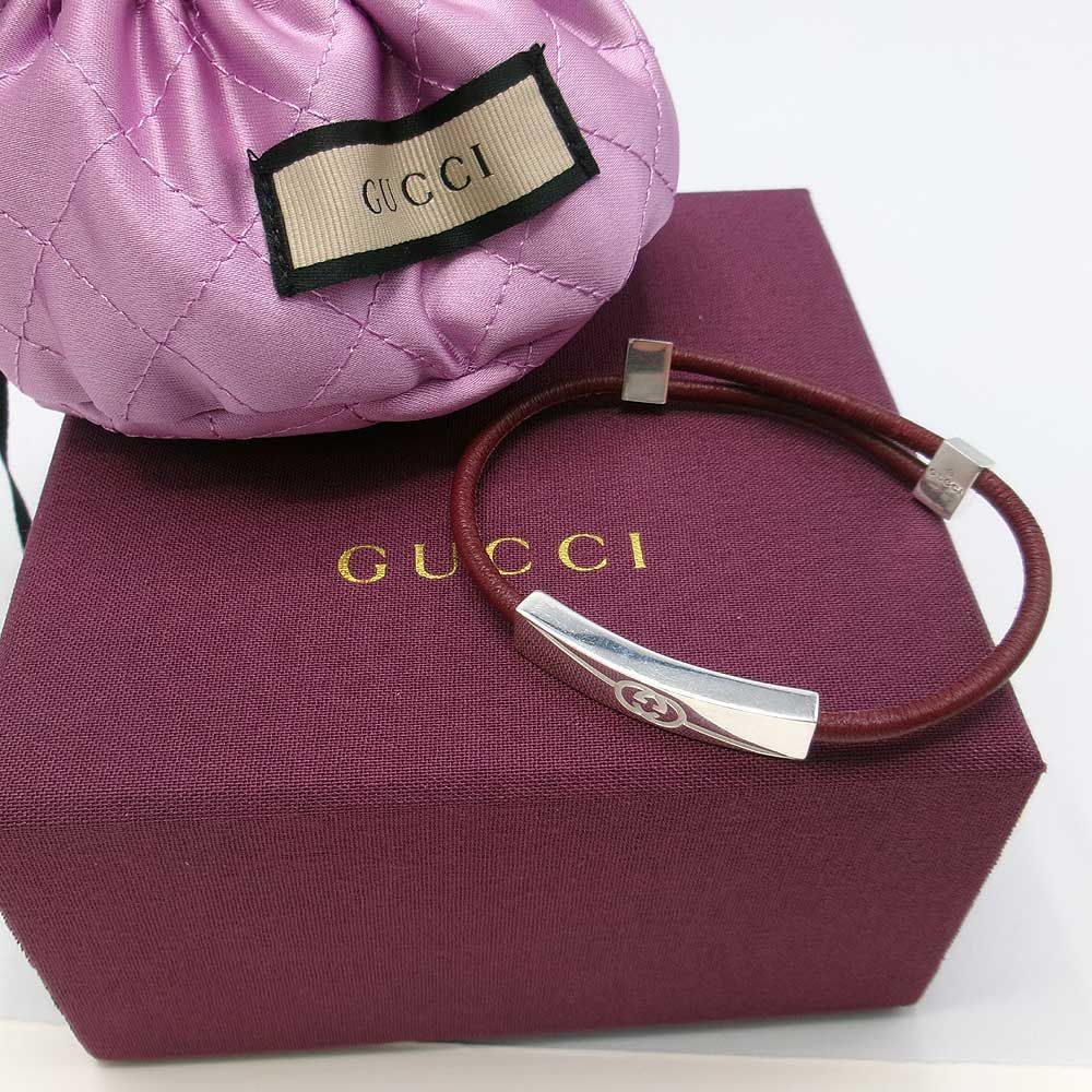 【新品】GUCCI グッチ ブレスレット インターロッキングG エングレービング タグ シルバー925 774464 JAAFW 8179 レッド×シルバー ブティックライン