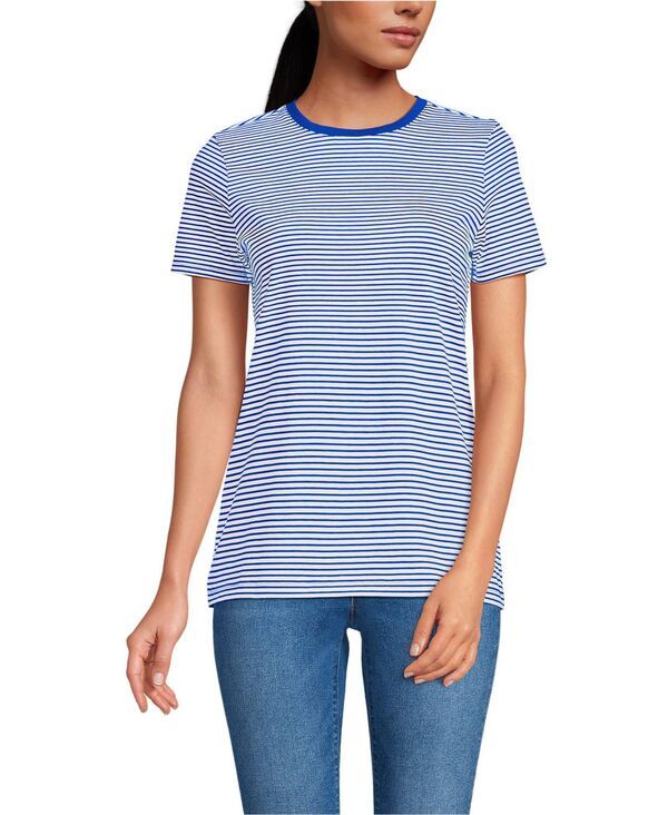 ランズエンド レディース トップス シャツ クルーネック コットン Lands End Womensupima Cotton Crewneck TShirt Cobaltivory micro stripe アイボリー