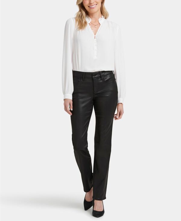 エヌワイディージェイ レディース アウター コート プチ ジーンズ NYDJ Petite Coated Marilyn Straight Jeans Black Coated ブラック