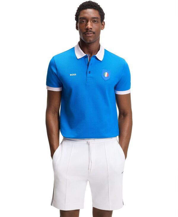 ヒューゴボス メンズ トップス ポロシャツ Hugo Boss by Mens Paddy Italy Country Flag Trim Polo Shirt Blue ブルー