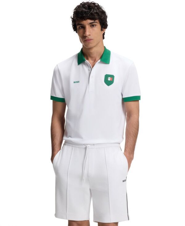 ヒューゴボス メンズ トップス ポロシャツ Hugo Boss by Mens Paddy Mexico Flag Trim Polo Shirt Open White ホワイト