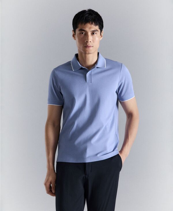 マンゴ メンズ トップス ポロシャツ MANGO Mens Comfort Stretch Pique Polo Shirt China Blue ブルー