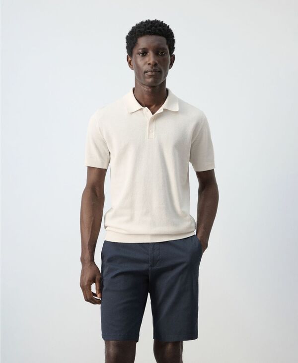 マンゴ メンズ トップス ポロシャツ ニット MANGO Mens Microstructure FineKnit Polo Shirt Ivory White ホワイト
