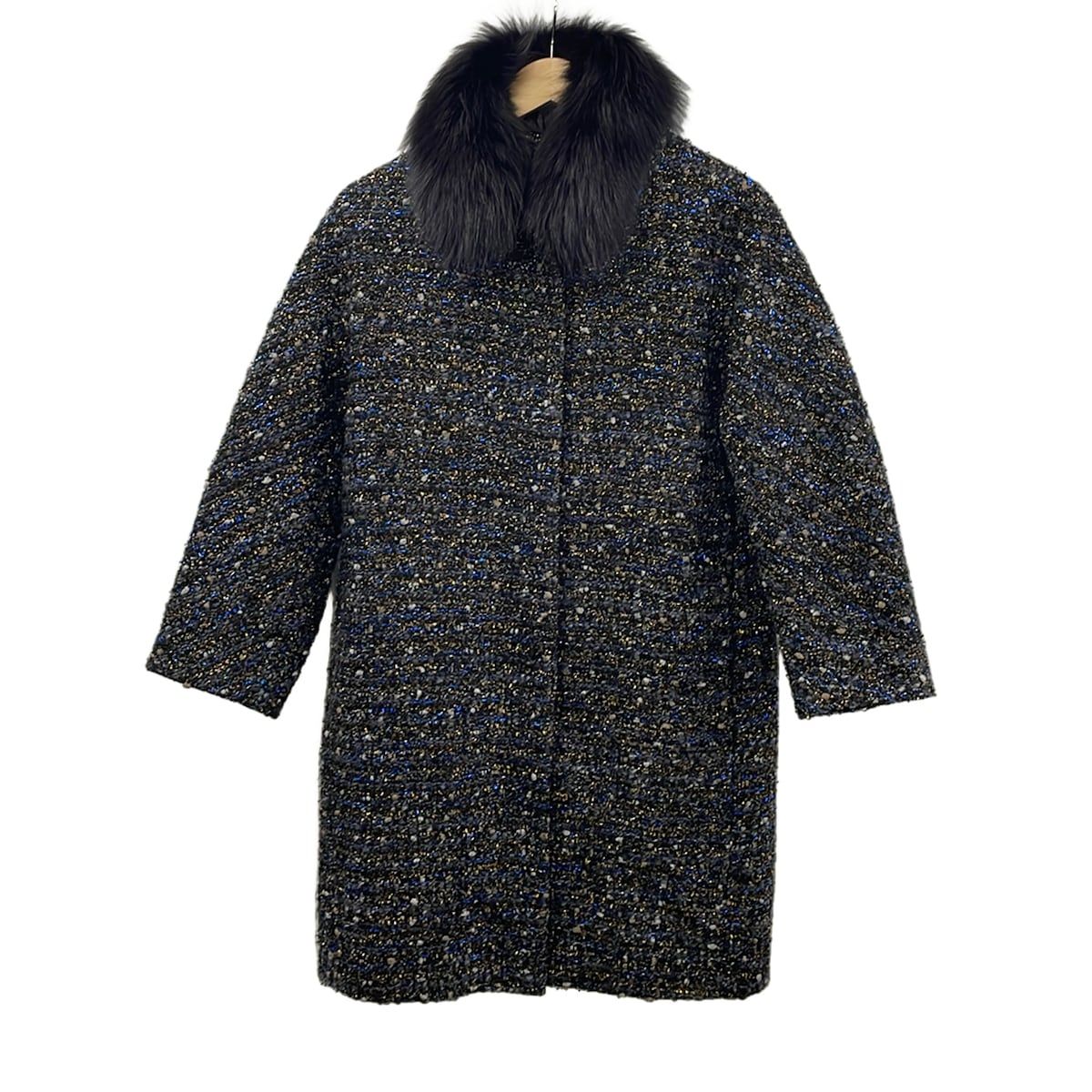ADORE(アドーア) コート サイズ38 M レディース美品 - 黒×ダークグレー×マルチ 長袖/ツイード/フォックス/ラメ/冬/秋
