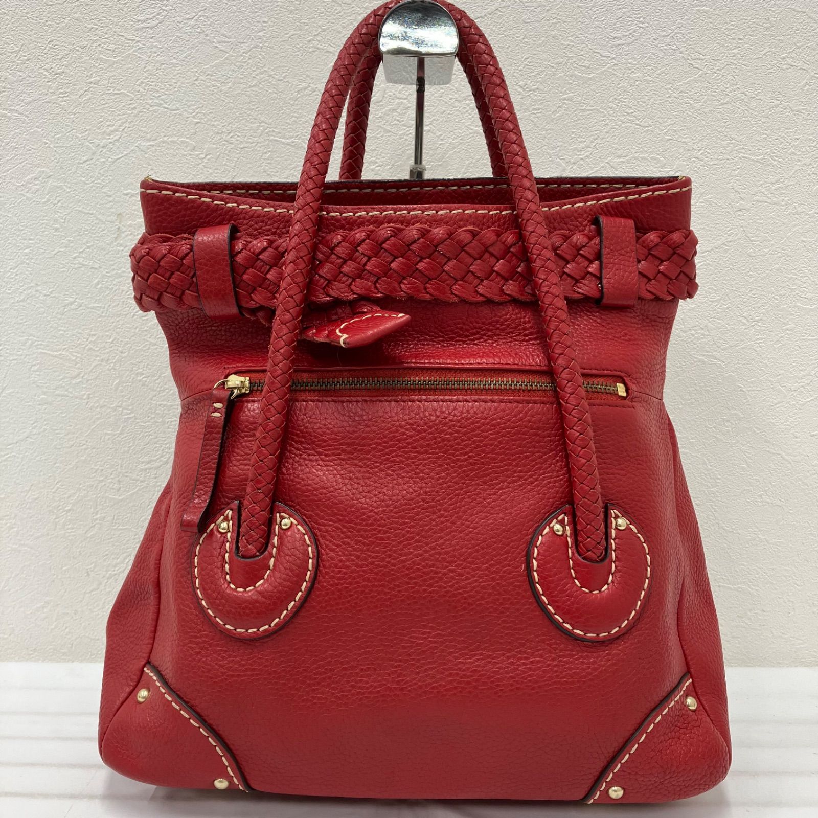 Y2691 russet ラシット トートバッグ レザー レッド系 赤 編み込み 