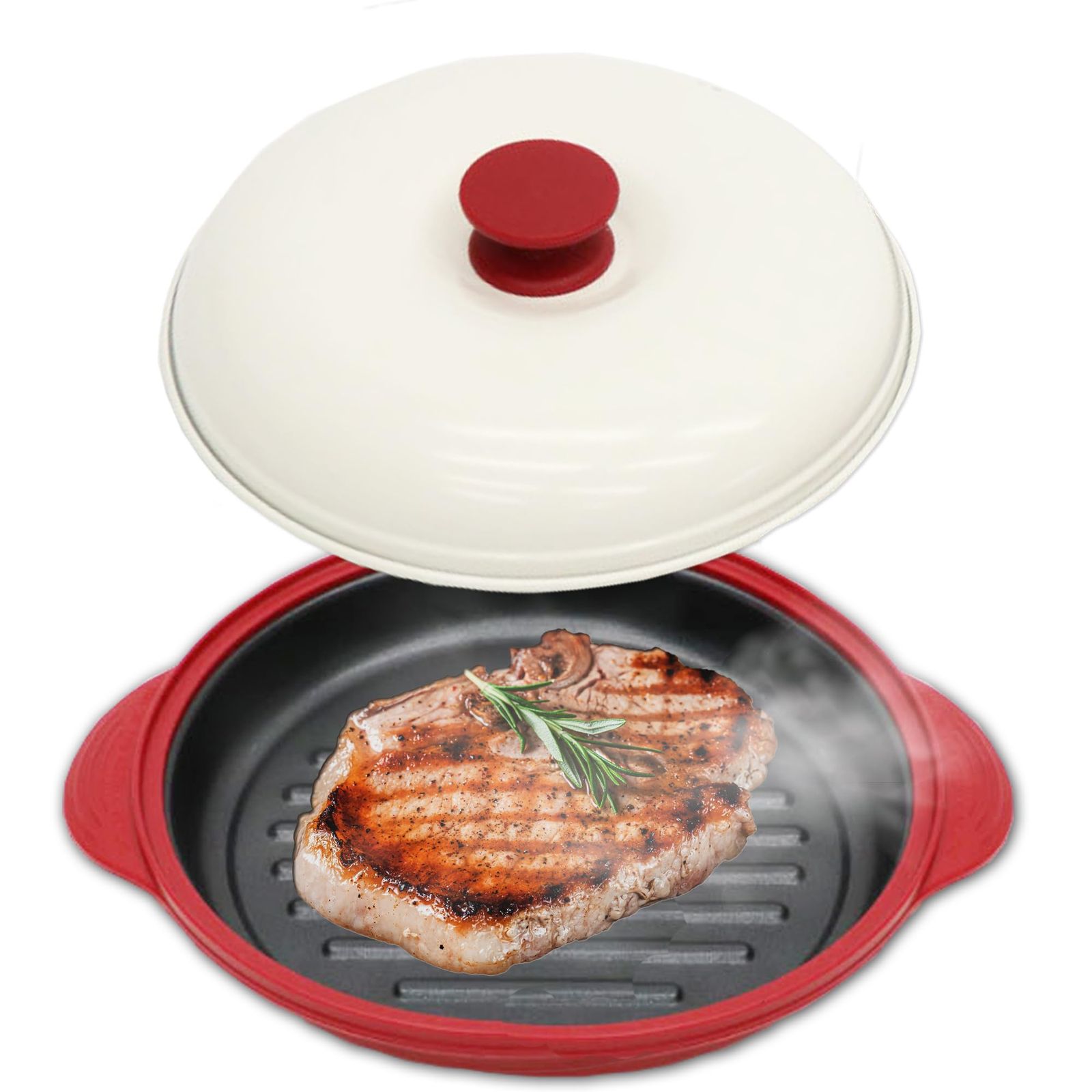 TokyoDeco 電子レンジ専用調理器 レシピ付き 電子レンジで焼き目が付けられる 丸型 [ 焼く 炒める 茹でる 煮る 蒸す 炊く 温める がこれ1つ ] 万能 丸型 電子レンジ 調理器 レンジグリル 食器洗浄機対応 焼き魚 レンジ 焦げ目丸洗い可能 らく