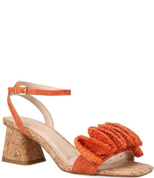 ペレモーダ レディース シューズ ヒール フリル サンダル リネン Pelle Moda Tiann Linen Ruffle Cork Block Heel Sandals Tangerine タンジェリン