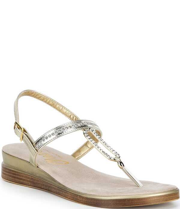 オネックス レディース シューズ サンダル トール レザー Onex Cabo Rhinestone Metallic Leather Thong Wedge Sandals Platinum メタリック