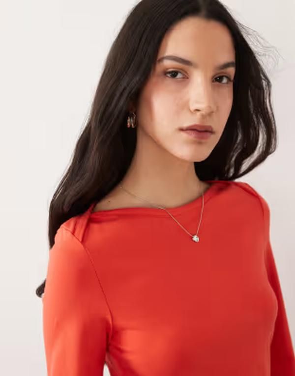 エイソス レディース トップス Tシャツ ASOS DESIGN 34 sleeve top with boat neck RED レッド