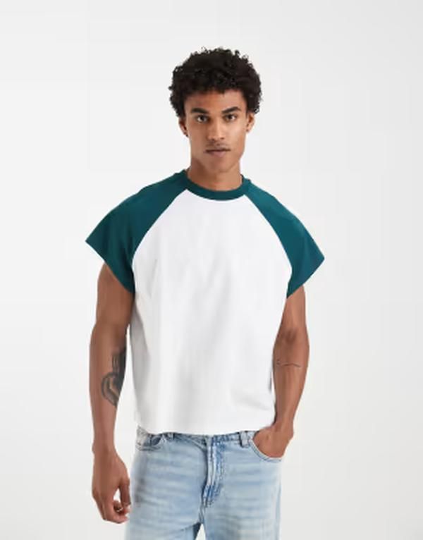 エイソス メンズ トップス Tシャツ キャップ ASOS DESIGN boxy oversized raglan Tshirt with cap sleeve WHITE ホワイト