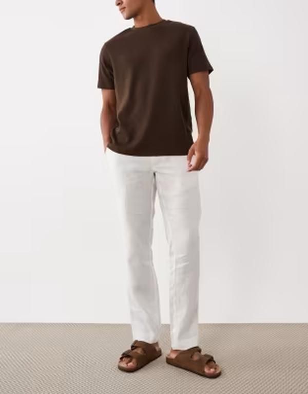 マンゴ メンズ ボトムス カジュアルパンツ リネン Mango linen pants in cream クリーム