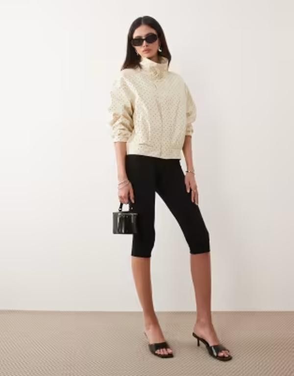 マンゴ レディース アウター ジャケット・ブルゾン ハイネック ドット コットン Mango Dots 100 cotton high neck zip up jacket and black polka dots BEIGE ベージュ