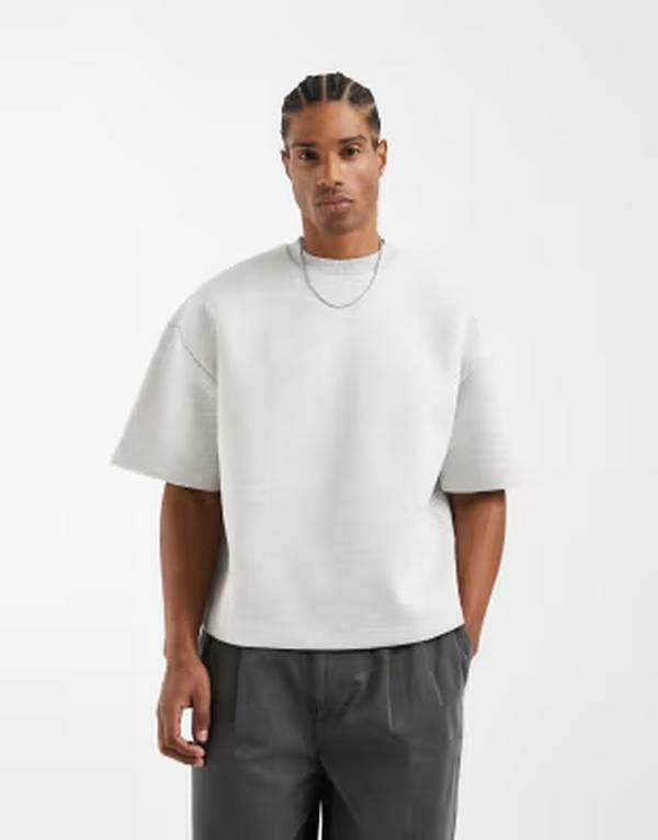 エイソス メンズ アウター パーカー・スウェット スキューバ ASOS DESIGN oversized scubastyle fabric with 34 sleeve in ice gray heather Ice Marl マール