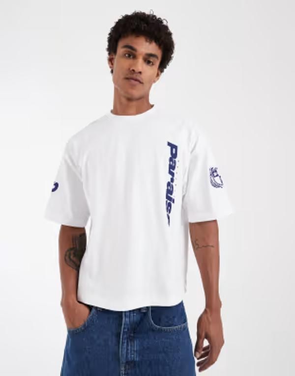 エイソス メンズ トップス Tシャツ ドロップショルダー グラフィック ASOS DESIGN boxy oversizedrop shoulder Tshirt with text graphic WHITE ホワイト