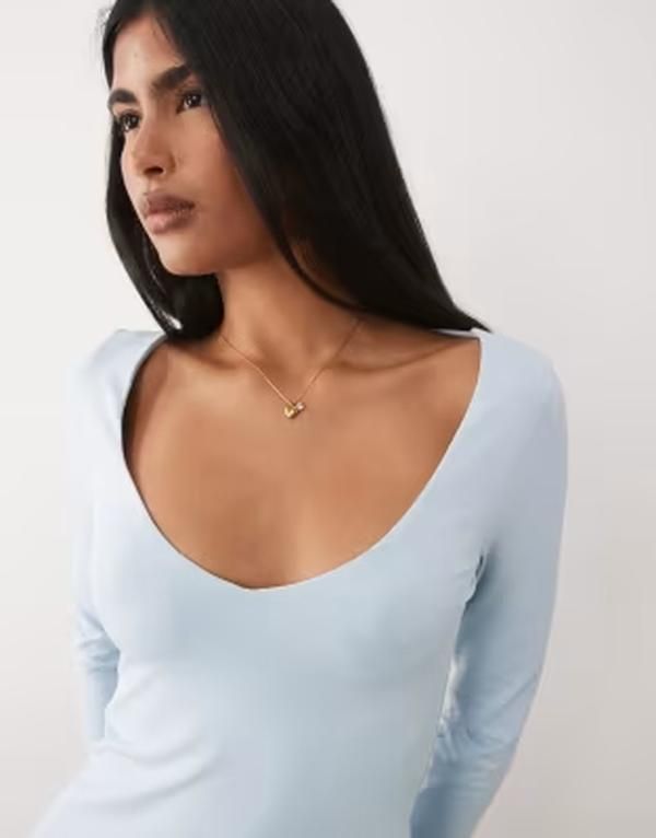 エイソス レディース トップス シャツ Vネック ASOS DESIGN polyamide slinky deep v neck top blue ブルー