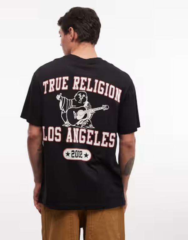 トゥルーレリジョン メンズ トップス Tシャツ メッシュ True Religion mesh buddha Tshirt in jet Black ブラック