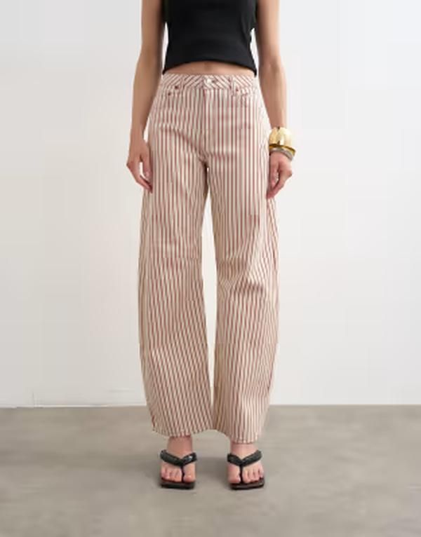 トップショップ レディース ボトムス デニムパンツ ジーンズ Topshop Barrel mid rise jeanstripe Red stripe レッド