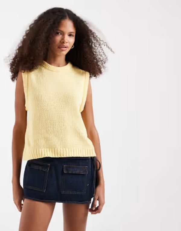エイソス レディース トップス タンクトップ コットン ニット ASOS DESIGN knit cotton blend boucle tank top in buttermilk yellow イエロー