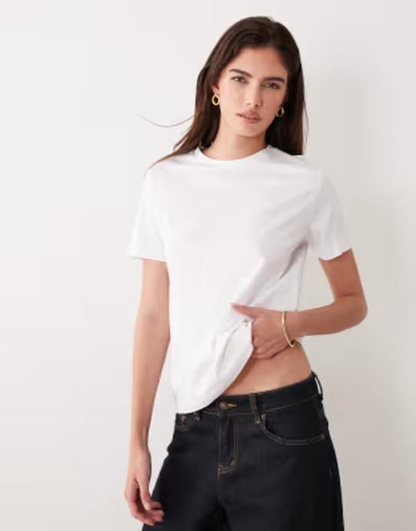 マンゴ レディース トップス Tシャツ Mango round neck white Tshirt WHITE ホワイト