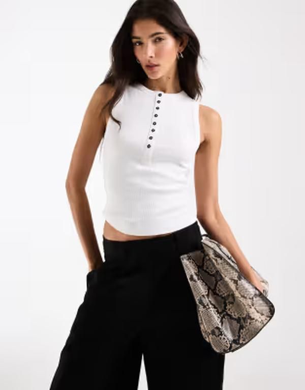 エイソス レディース トップス ベスト ノースリーブ ASOS DESIGN button detail sleeveless tank top in cream クリーム