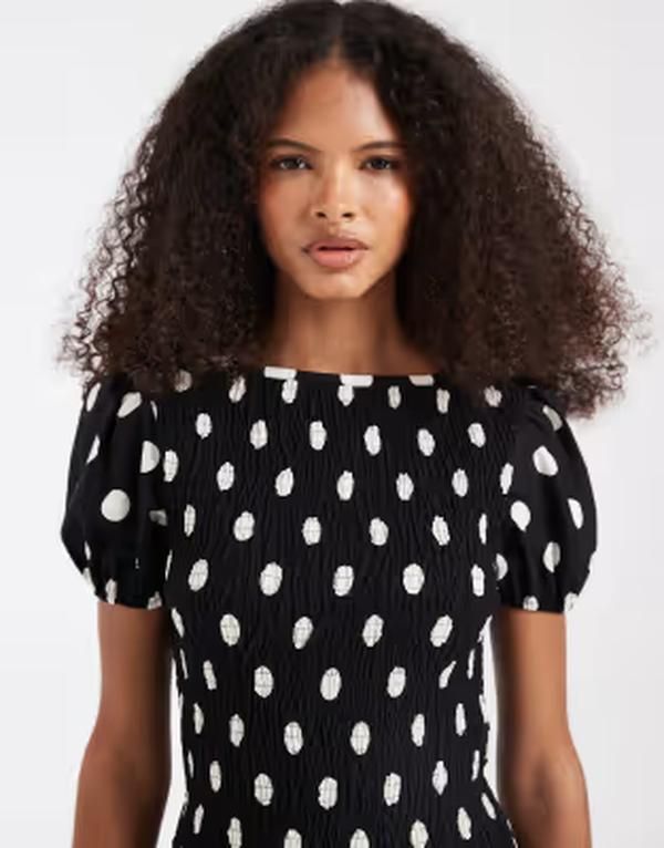 エイソス レディース トップス シャツ ドット柄 ドット ASOS DESIGN short sleeve shirred top in mono polka dot part of a set Black Polka Dot ブラック
